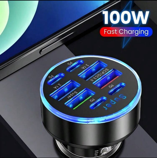 100W Multi-Port Fast Car Charger 8 Port