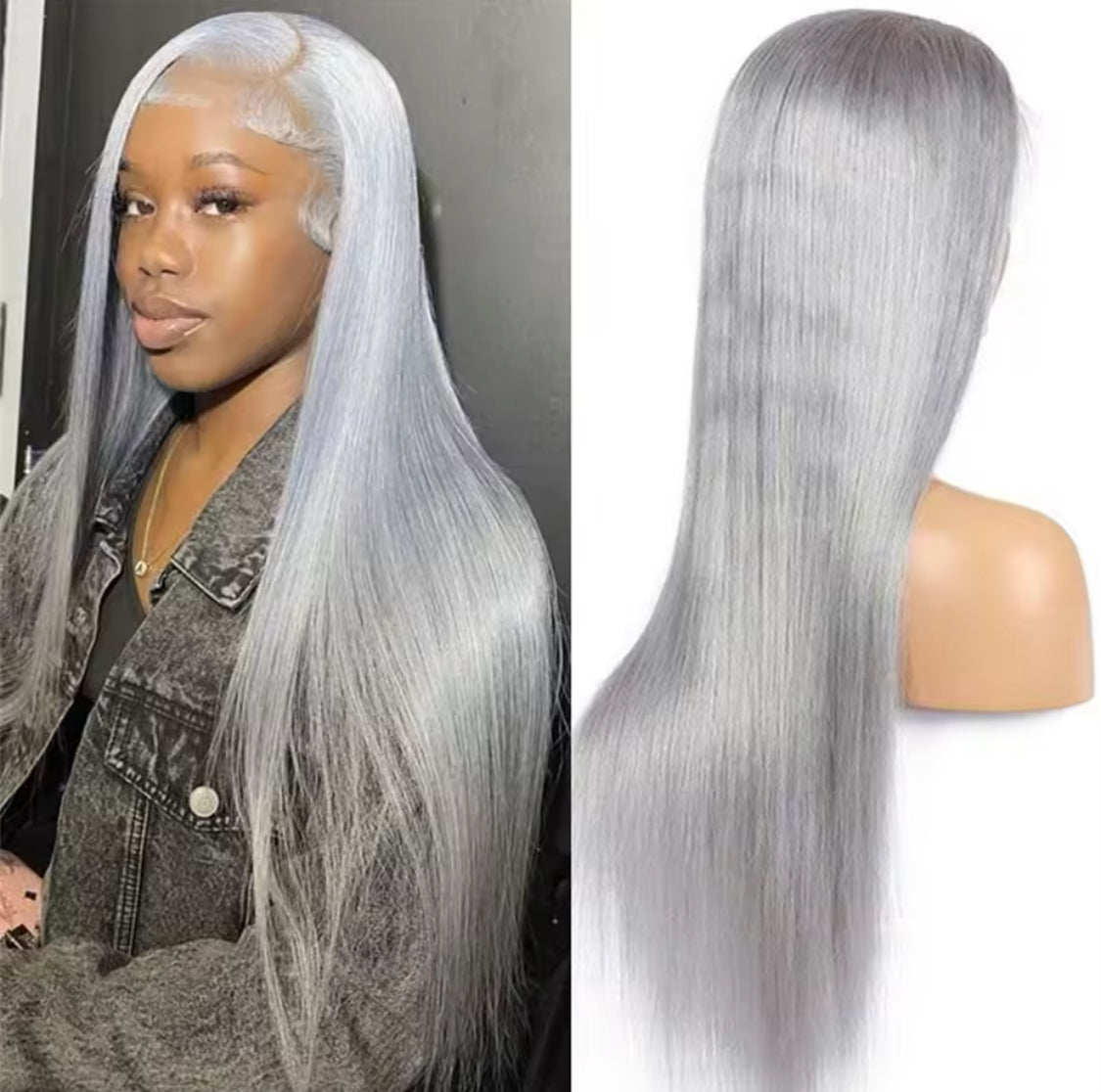 13x6 Silver Grey Straight Lace Front Human Hair Wigs Plucked