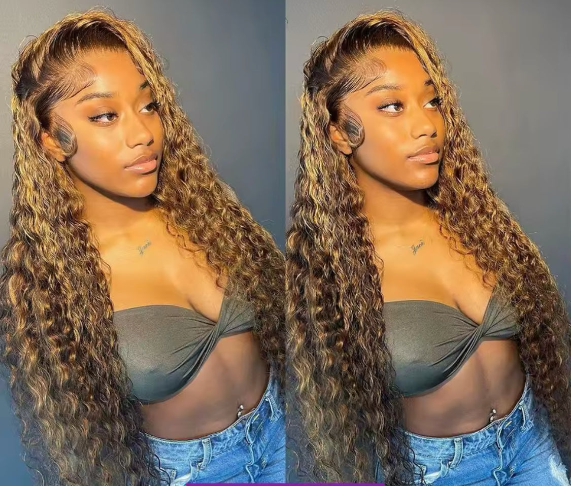 Highlight Wig Human Hair Deep Wave Frontal HD Lace Wig