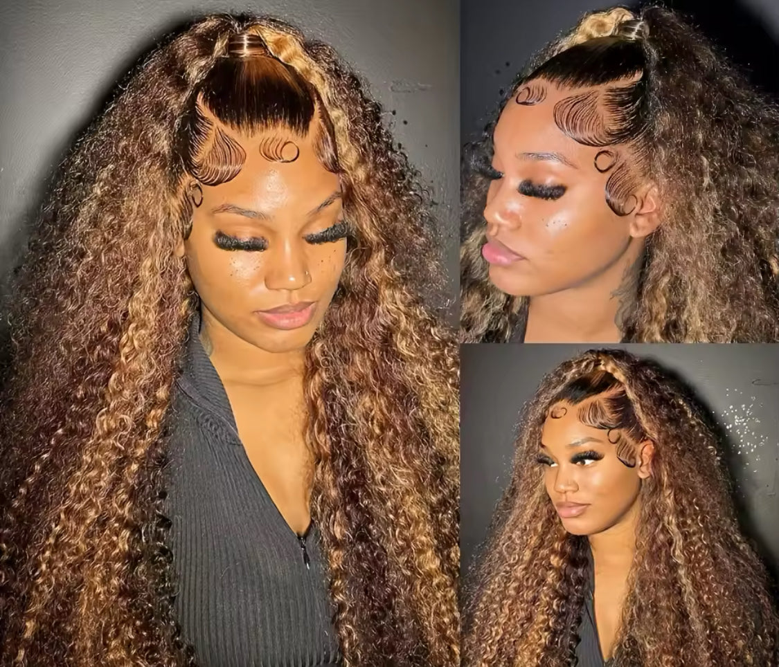 Highlight Wig Human Hair Deep Wave Frontal HD Lace Wig