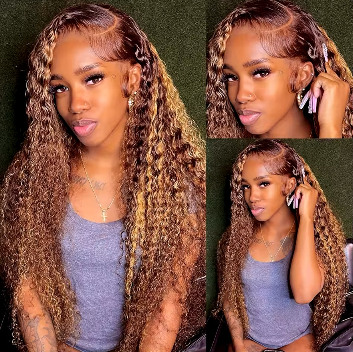 Highlight Wig Human Hair Deep Wave Frontal HD Lace Wig