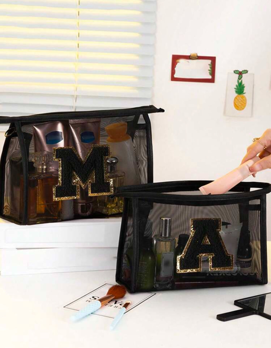 1Pc Black Mesh Bag, Large Capacity with Initial